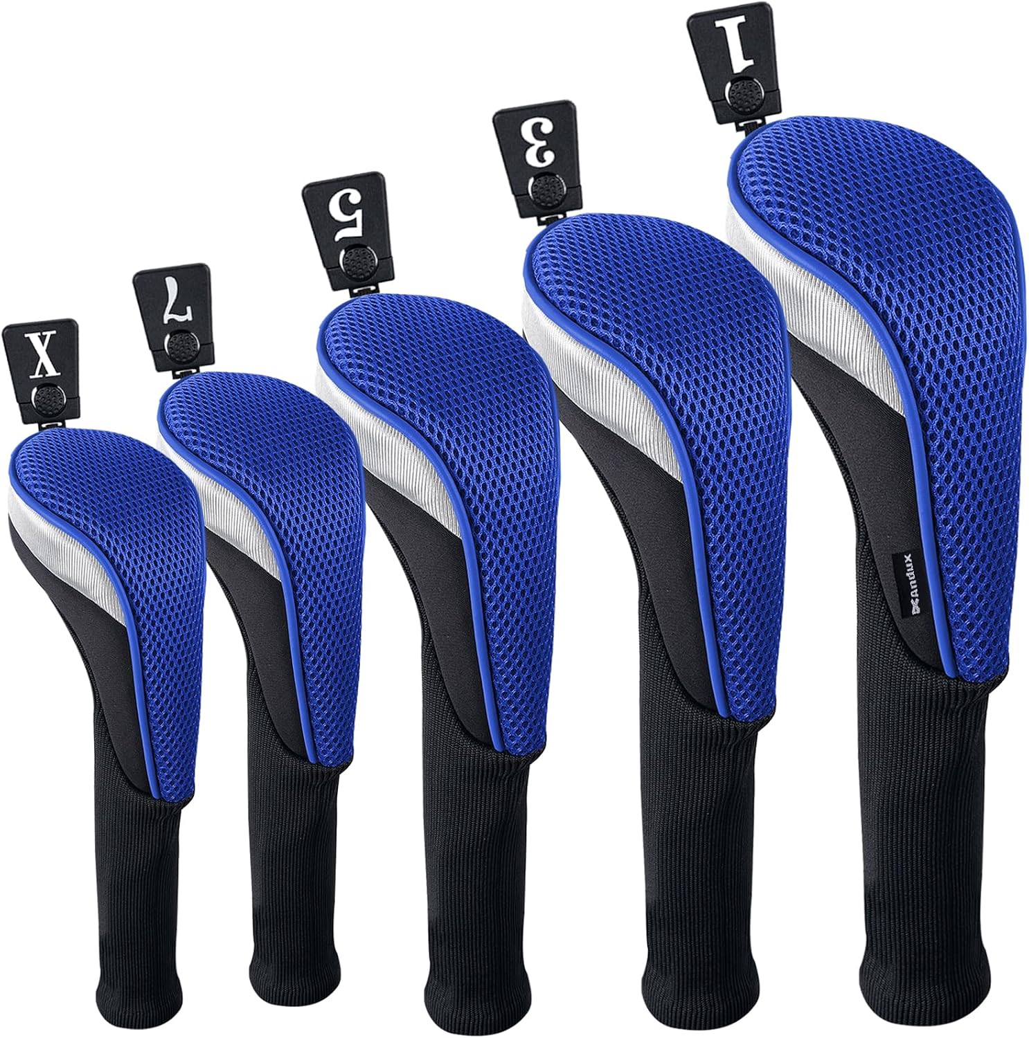 Andux 5pcs/Set Mesh Golf Wood Club Head Covers Long Neck