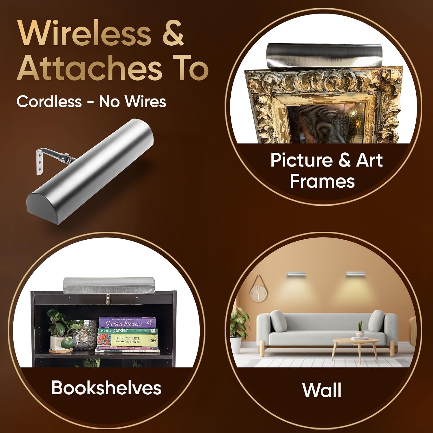 Concept Lighting 102L Cordless Remote Control LED Picture Light- 11 1/2 inch Antique Brass With Silver Undertones