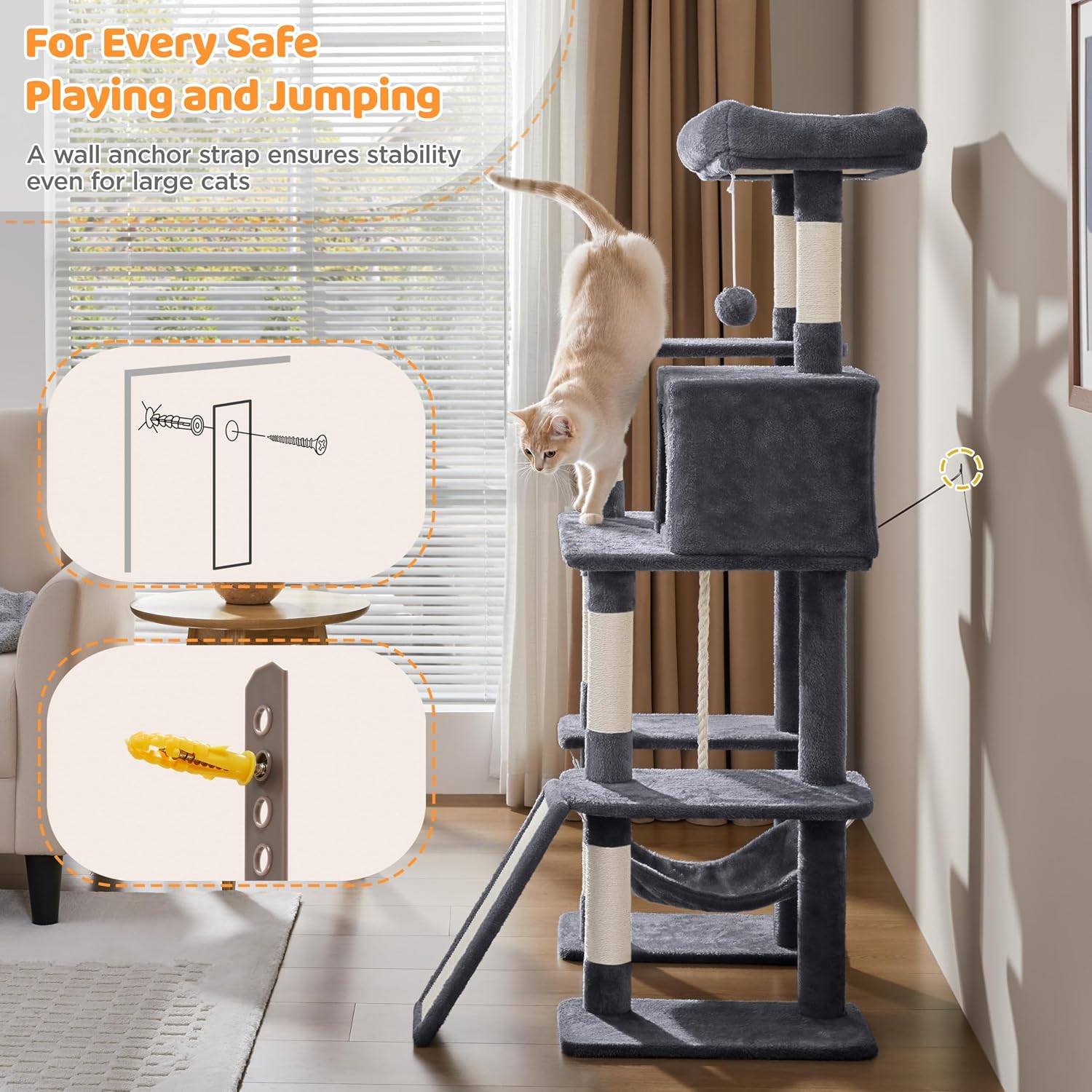 Yaheetech 63in Sturdy Large Cat Tree for Indoor Heavy Cats, Tall Tower