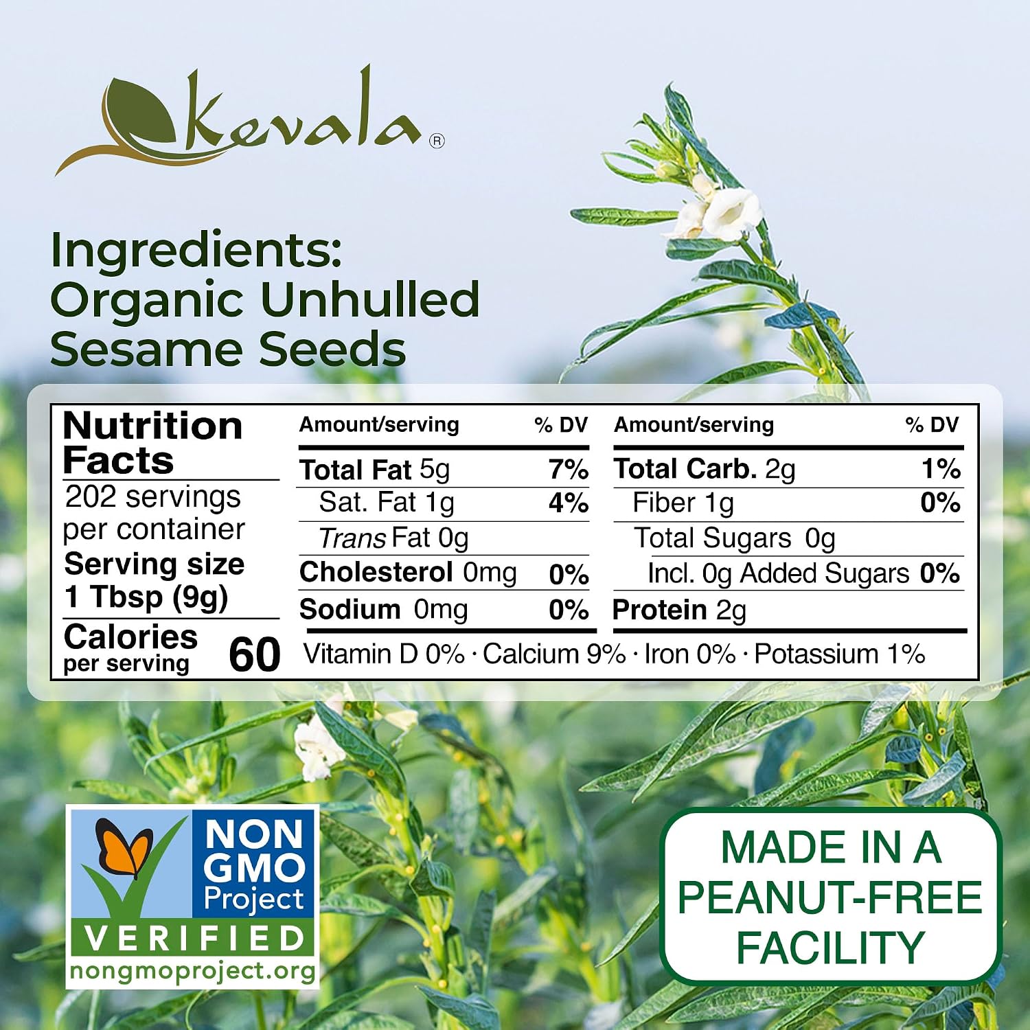 Kevala Raw Sesame Seeds Unhulled: 4 lb, Seeds for Cooking and Baking | Nutritious Snack for Clean Food Lovers, Topping for Pretzels and Bagels