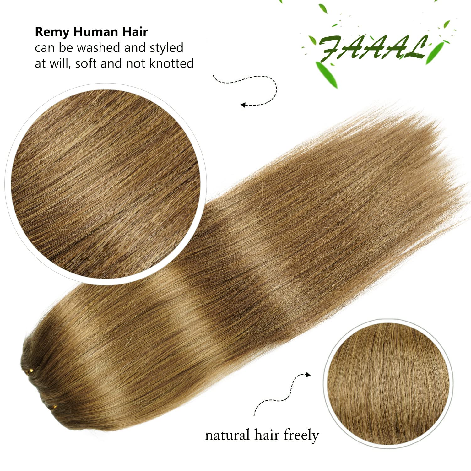 22" Clip in Human Hair Extensions Full Head 200g 10 Pieces 22 Clips Light Brown Double Weft Brazilian Real Remy Hair Extensions Thick Straight (22"