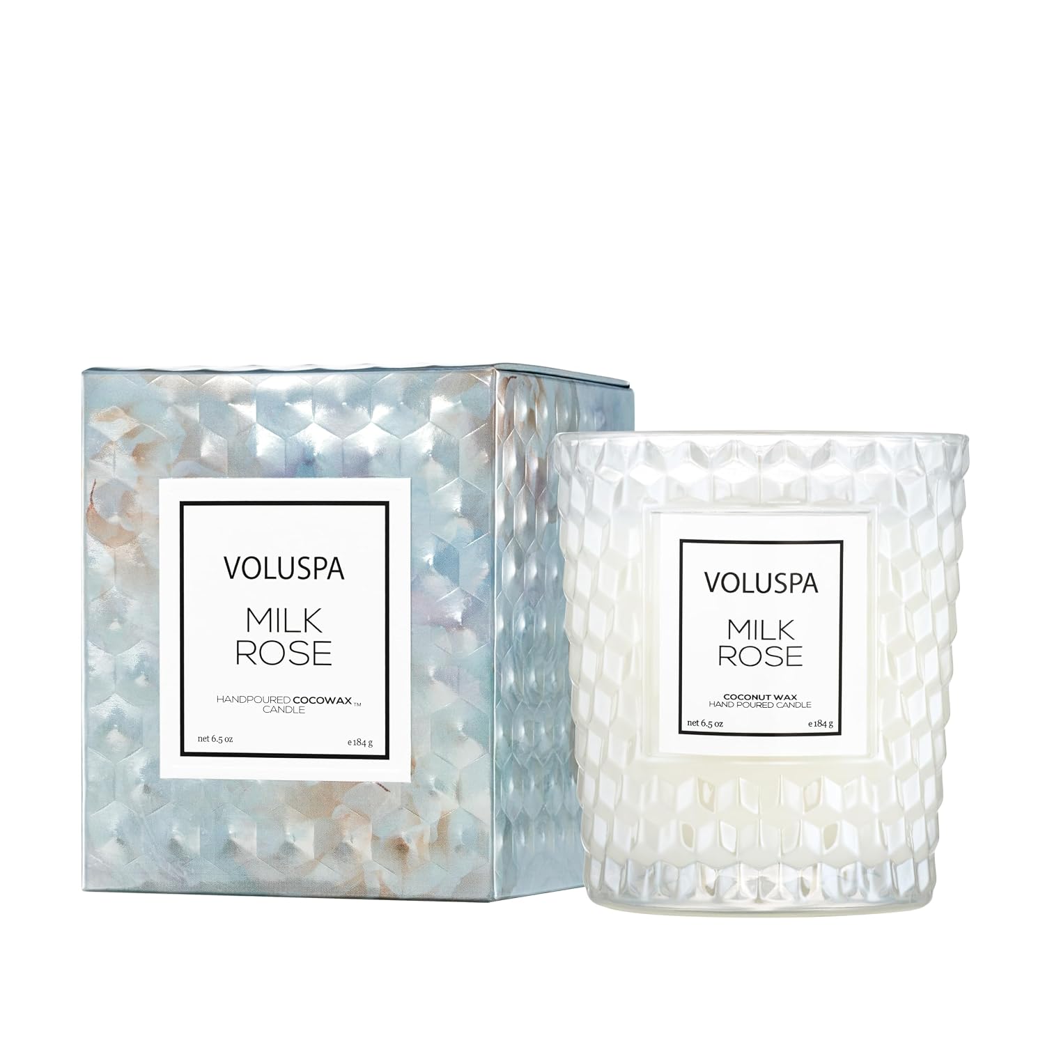 Voluspa Milk Rose, Classic Candle Jar, 6.5 Ounces, 40 Hour Burn Time, Coconut Wax for Clean Burning, Handcrafted in the USA