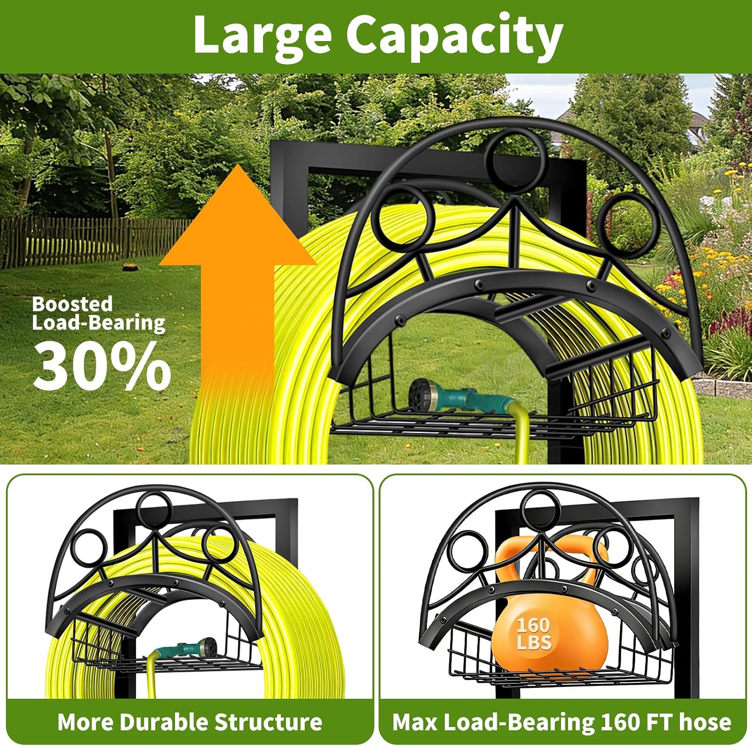 Garden Hose Holder – Detachable Water Hose Holders Stand, Holds 160-Feet Hose