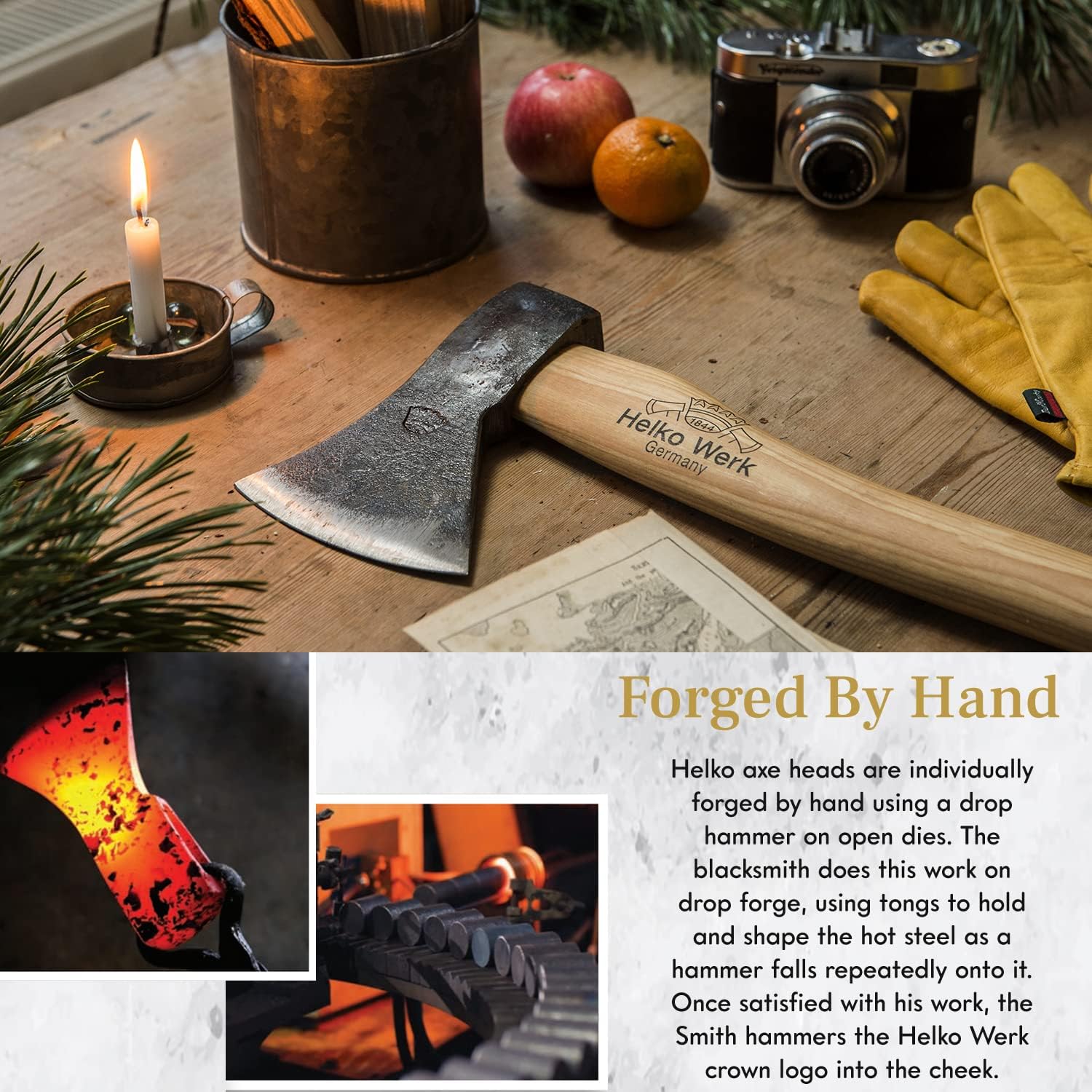 1844 Helko Werk Germany Traditional Hessen Woodworker Felling Axe (13563) | Made in Germany Hand Forged Felling Axe and Cutting Forest Axe for Felling Trees Head 2-3/4 lbs, Handle 28 inches