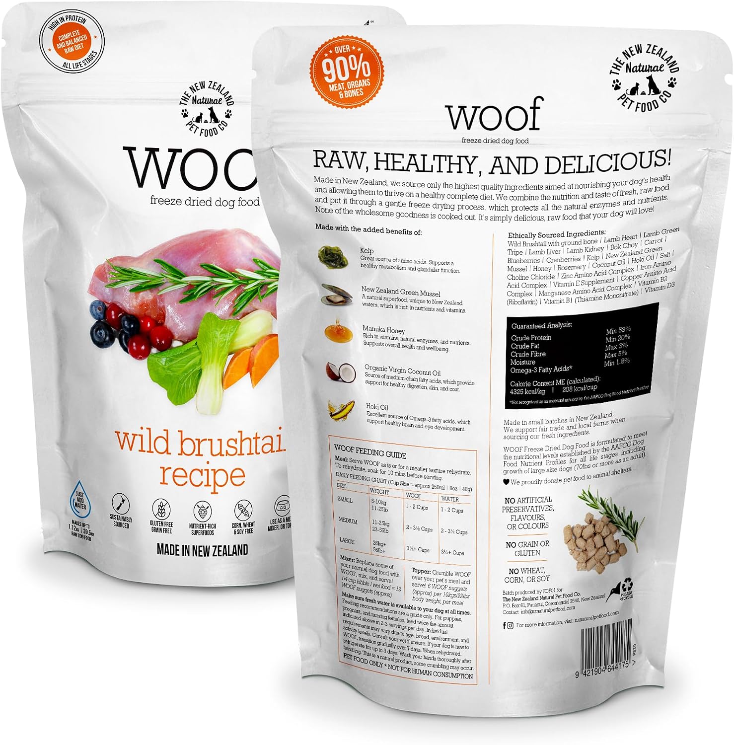 The New Zealand Natural Pet Food Co. Woof Freeze Dried Dog Food - Wild Venison, High Protein, Dog Food Topper & Dog Treats, All Life Stages, 1.76 oz