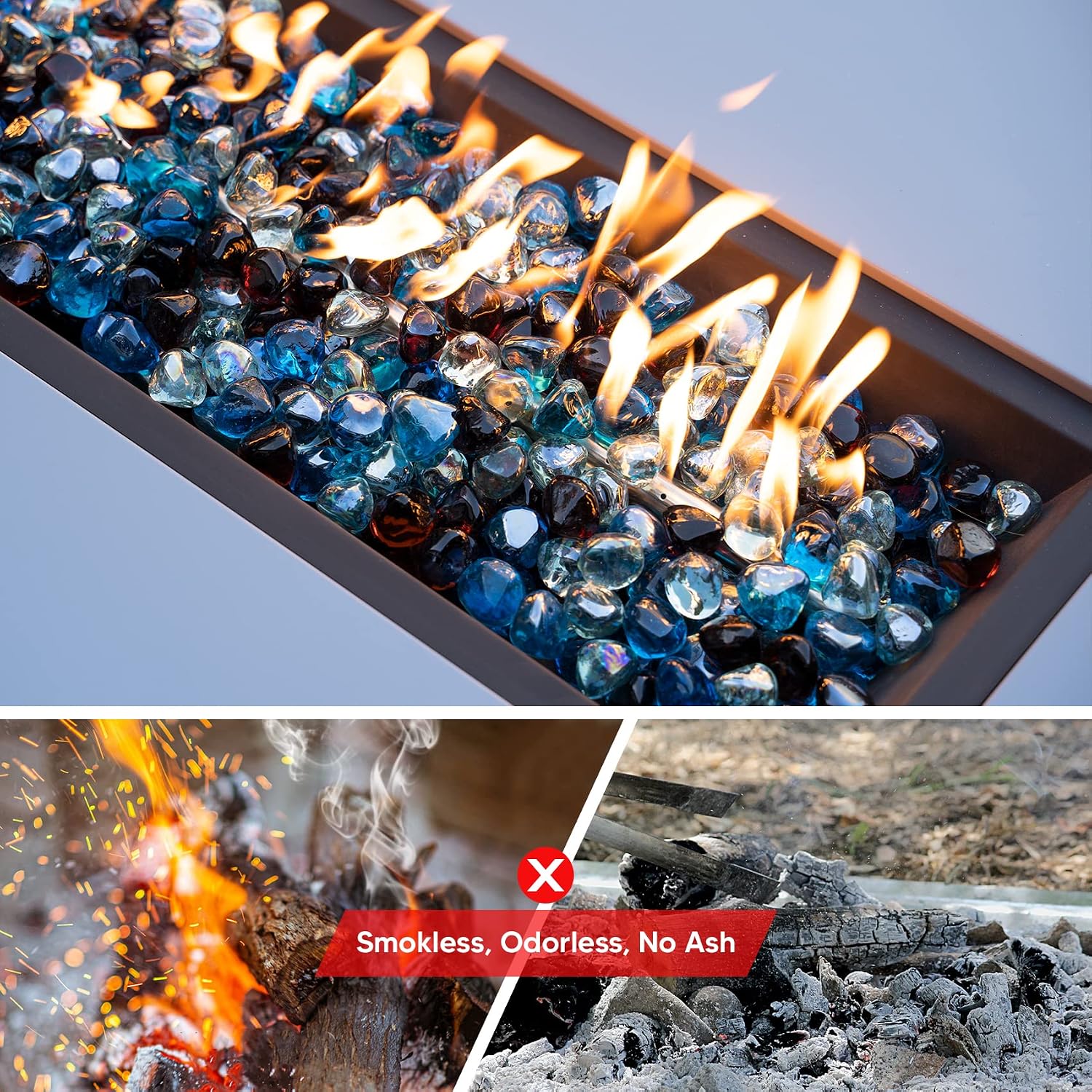 Mr. Fireglass 10 Pounds 1 Inch Diamond Fire Glass, High Luster Crystal Ice | Reflective Fire Pit Glass Rocks,10 lbs, For Propane & Natural Gas Fire Pits Table Fireplace & Lanscape
