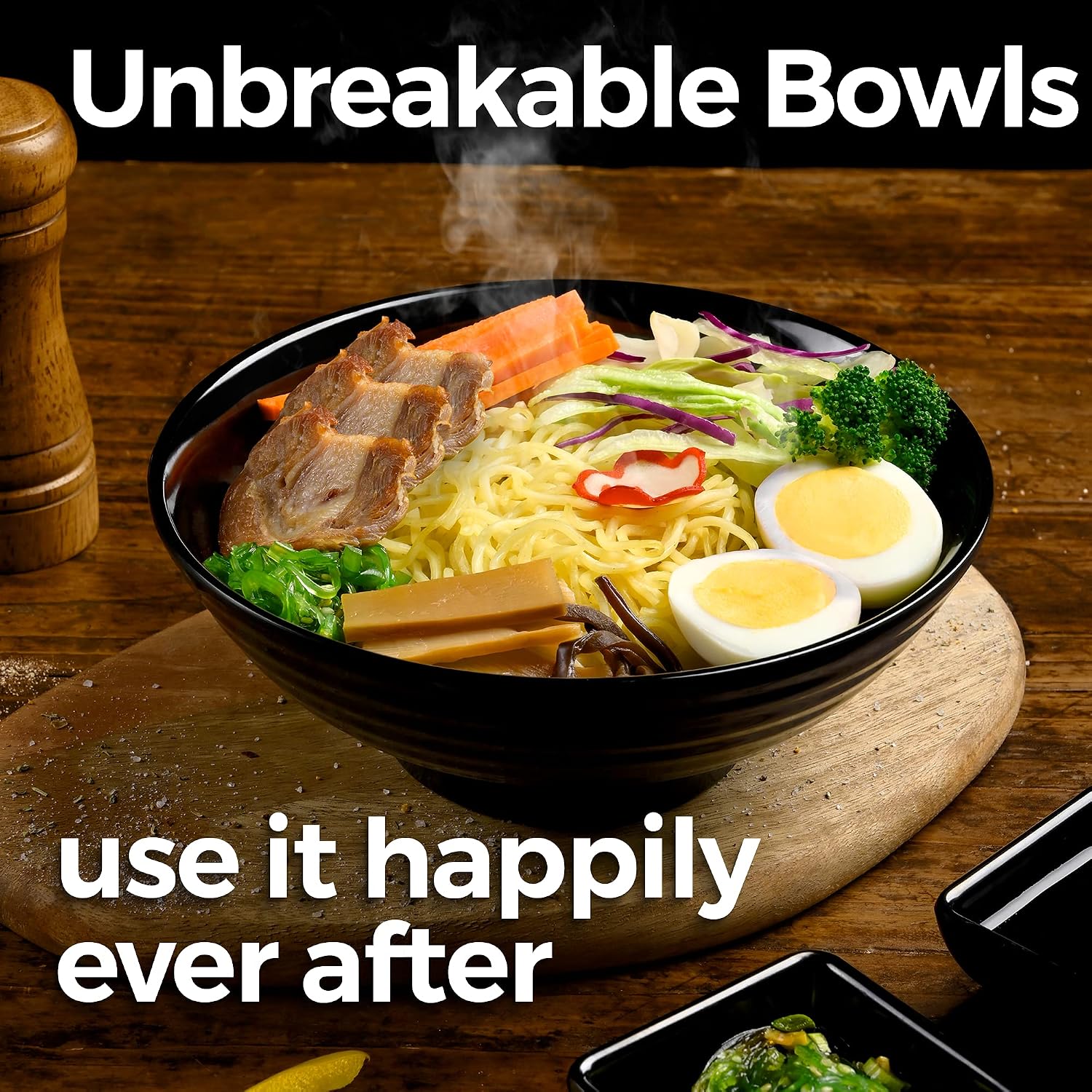 Unbreakable Ramen Bowl Set with Chopsticks and Spoon: 2 large Japanese Style Melamine Ramen Bowls