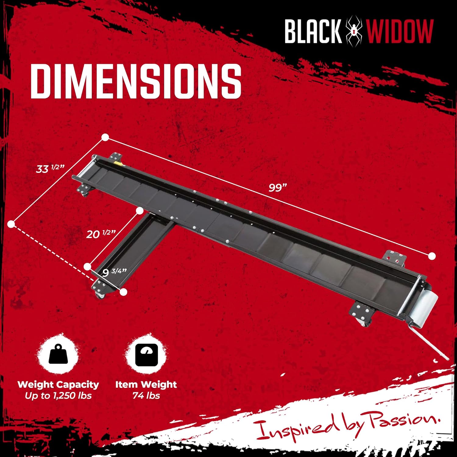Black Widow Motorcycle Dolly Extra-Long for Cruisers Choppers 1,250 lb Cap
