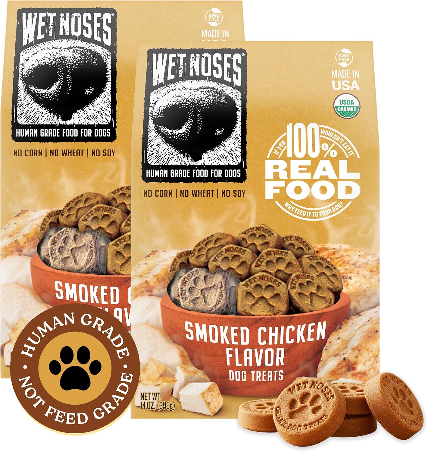 Wet Noses Organic Crunchy Dog Treats – All-Natural, Human-Grade, Non-GMO, Healthy Training & Delicious Snacks for Dogs