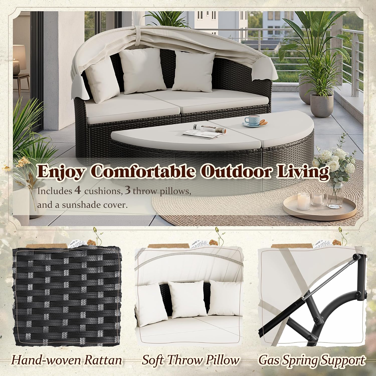Devoko Patio Furniture Outdoor Round Daybed,Sectional Sofa