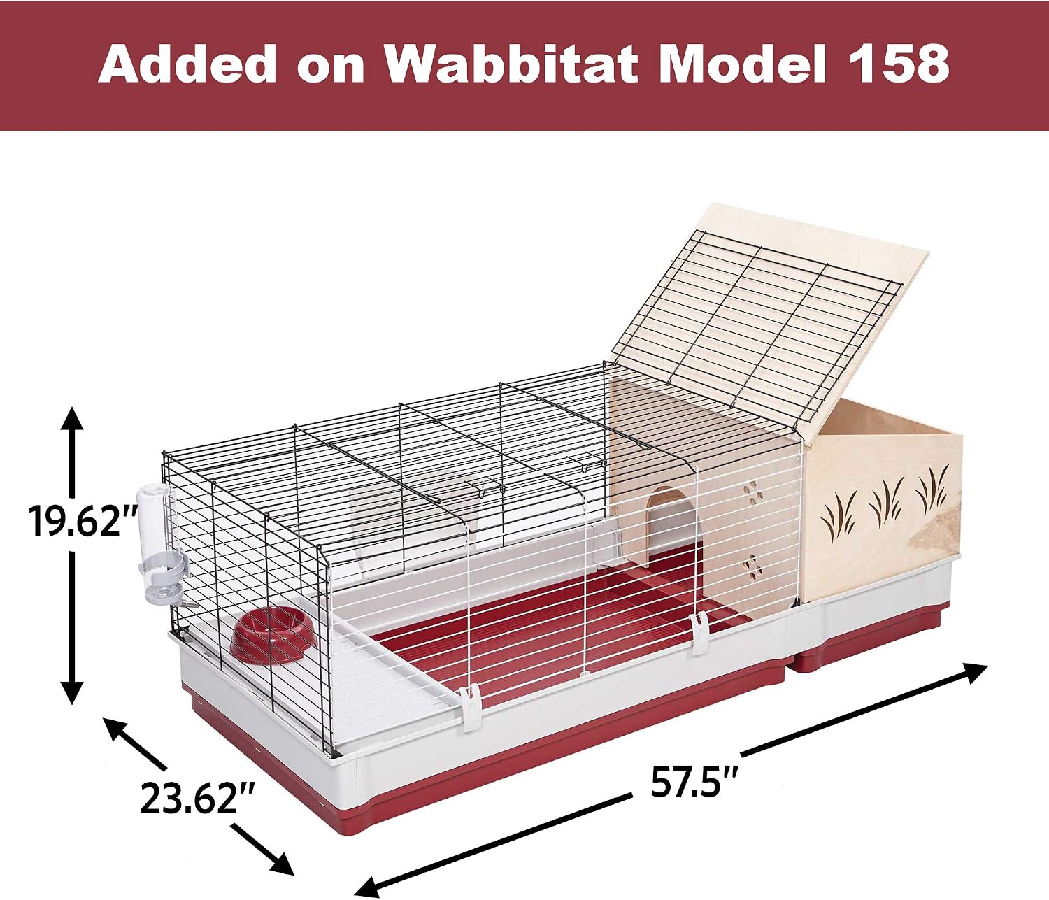 MidWest Homes for Pets 158 Wabbitat Deluxe Rabbit Home, Rabbit Cage, 39.5 L x 23.75 W x 19.75 H Inch, Maroon/White