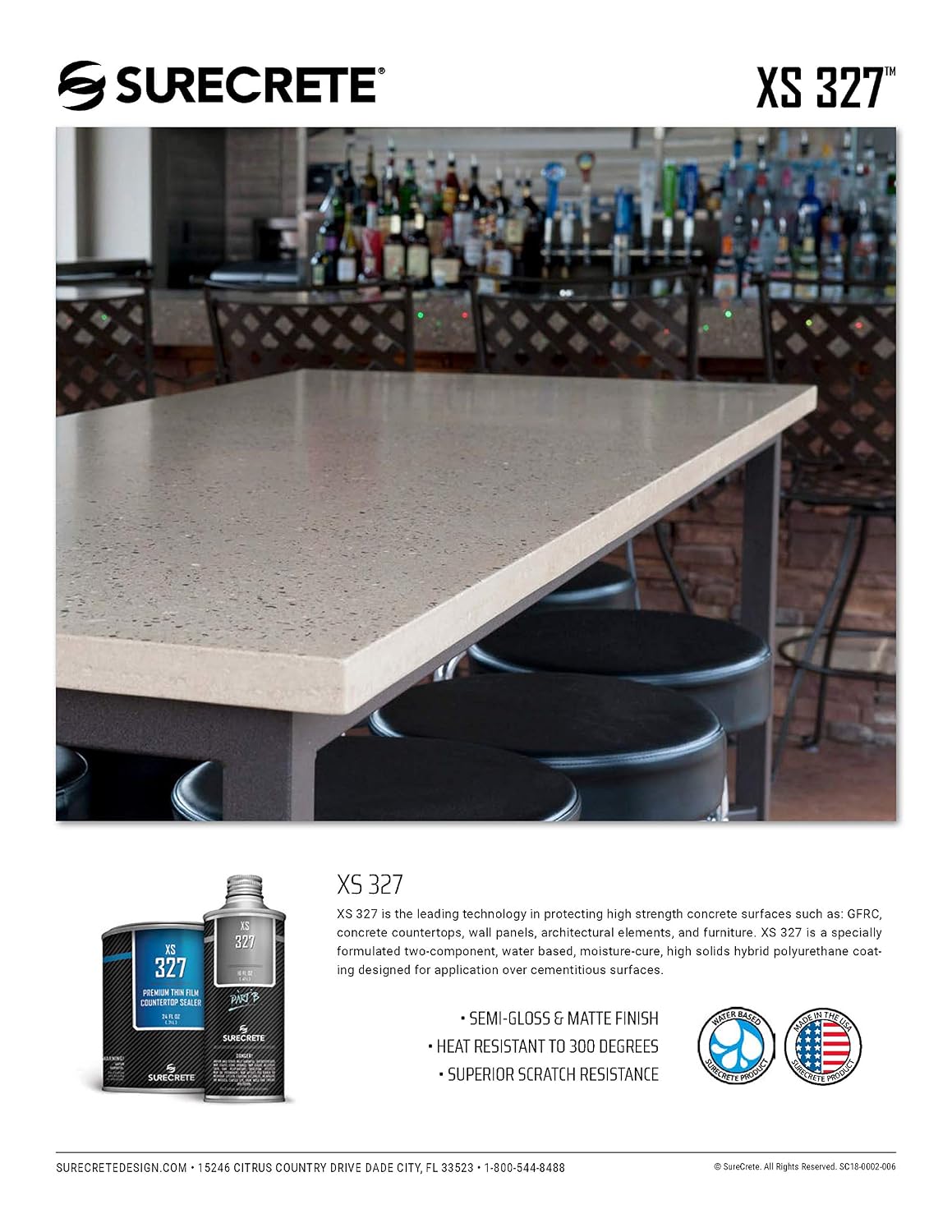 Surecrete XS-327 Concrete Countertop Sealer Matte Finish Food Safe Water Based (100 ft²) 1 Quart