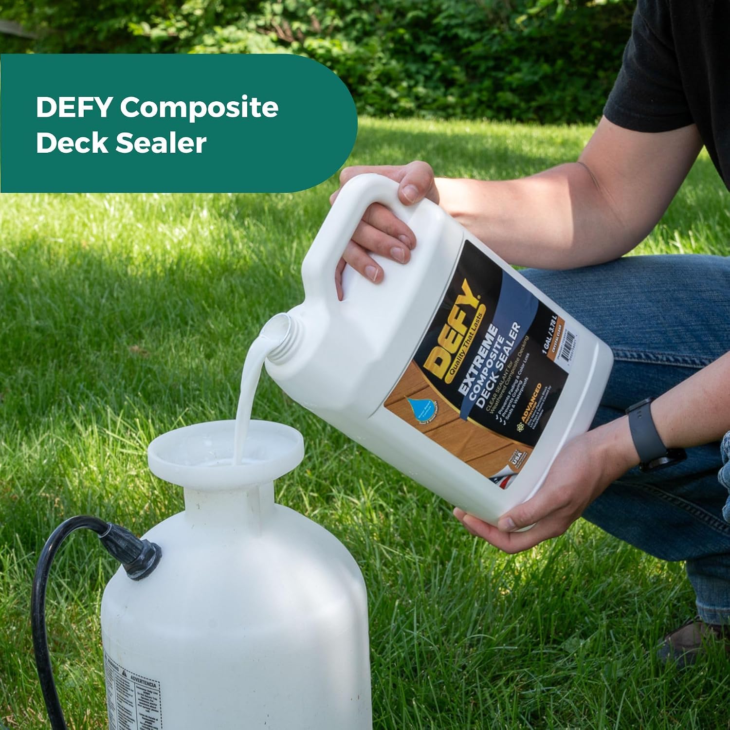 DEFY Extreme Composite Deck Sealer – Crystal Clear Waterproof Sealant for Wood & Composite Surfaces with Zinc Nano-Technology