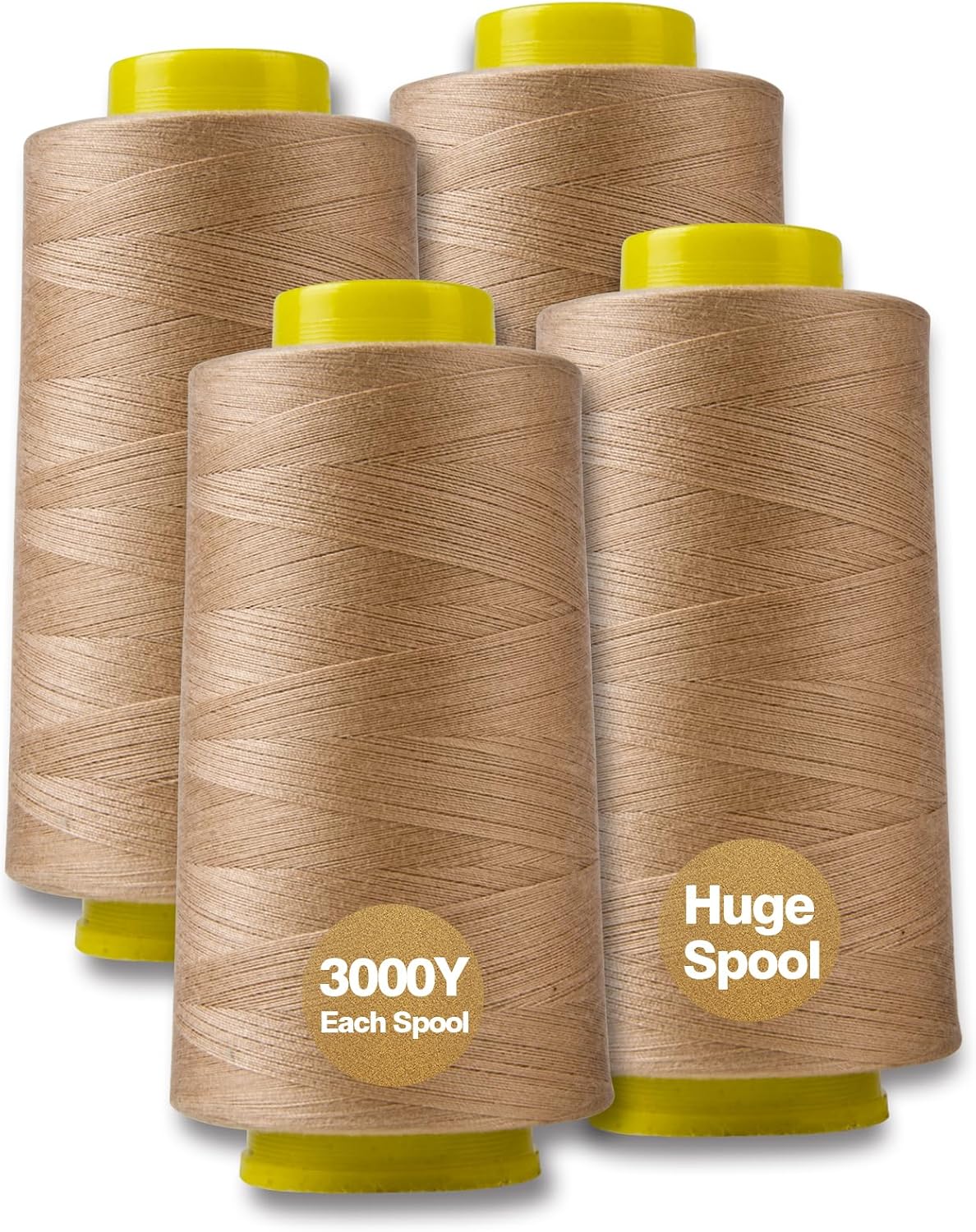 Black Serger Thread, All-Purpose Thread for Sewing, Polyester, 4 Cones of 3000 Yards Each Spool for Sewing Machine