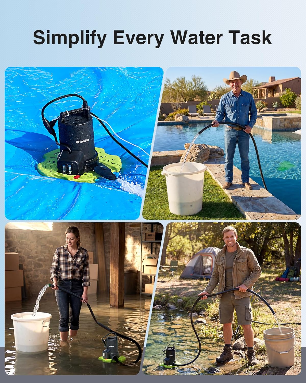 3035 GPH 2-in-1 Pool Cover Pump & Submersible Water Pump with 23FT Hose | 1/3HP Auto On/Off Sump Pump with Anti-Clogging Filter Bag for Swimming Pool