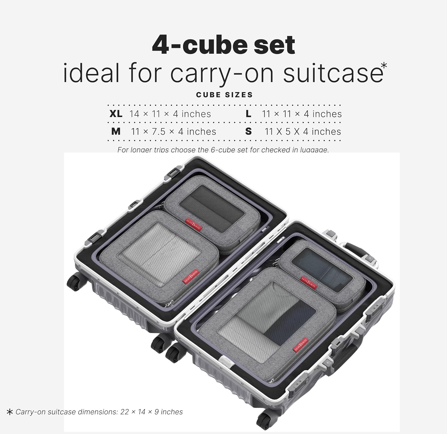 LeanTravel Premium Compression Packing Cubes for Travel - Suitcase Organizer Bags with Double Zipper & Breathable Mesh Panel - Space Saving Carry On Luggage Essentials (6-Pack, Grey)