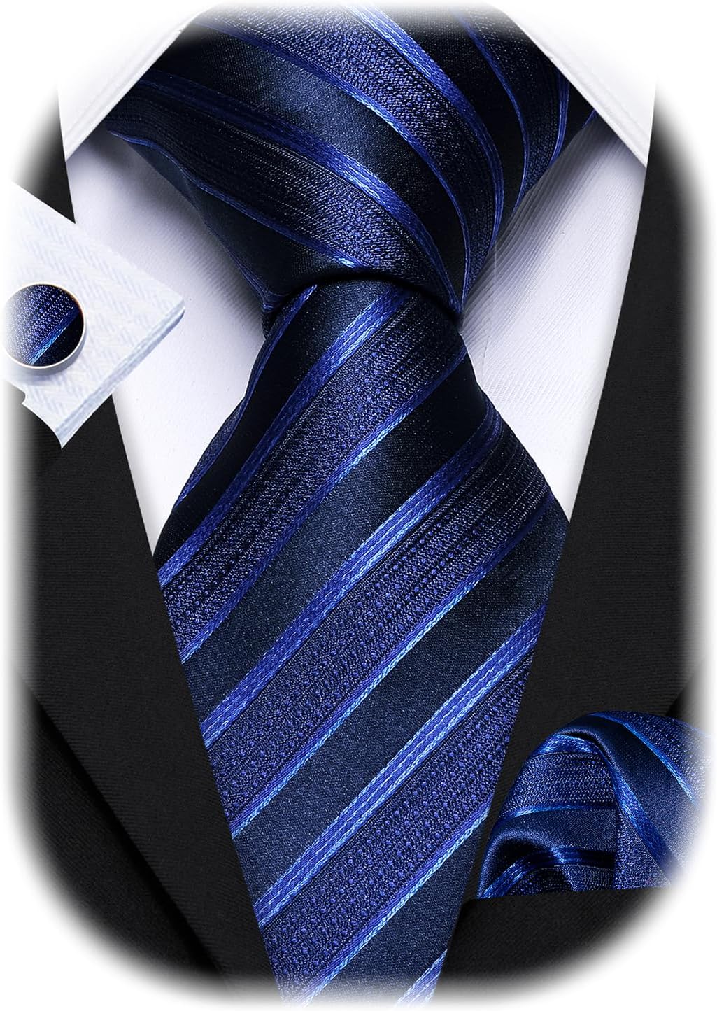 Barry.Wang Plaid Ties for Men Silk Necktie Handkerchief Cuff Links Set