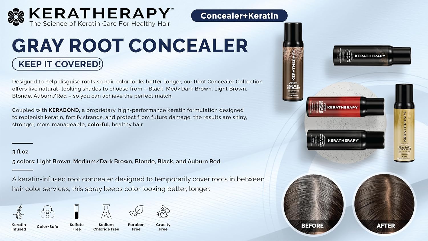 Keratherapy Keratin Infused Perfect Match Gray Root Concealer Spray, Dark Brown, 3 oz