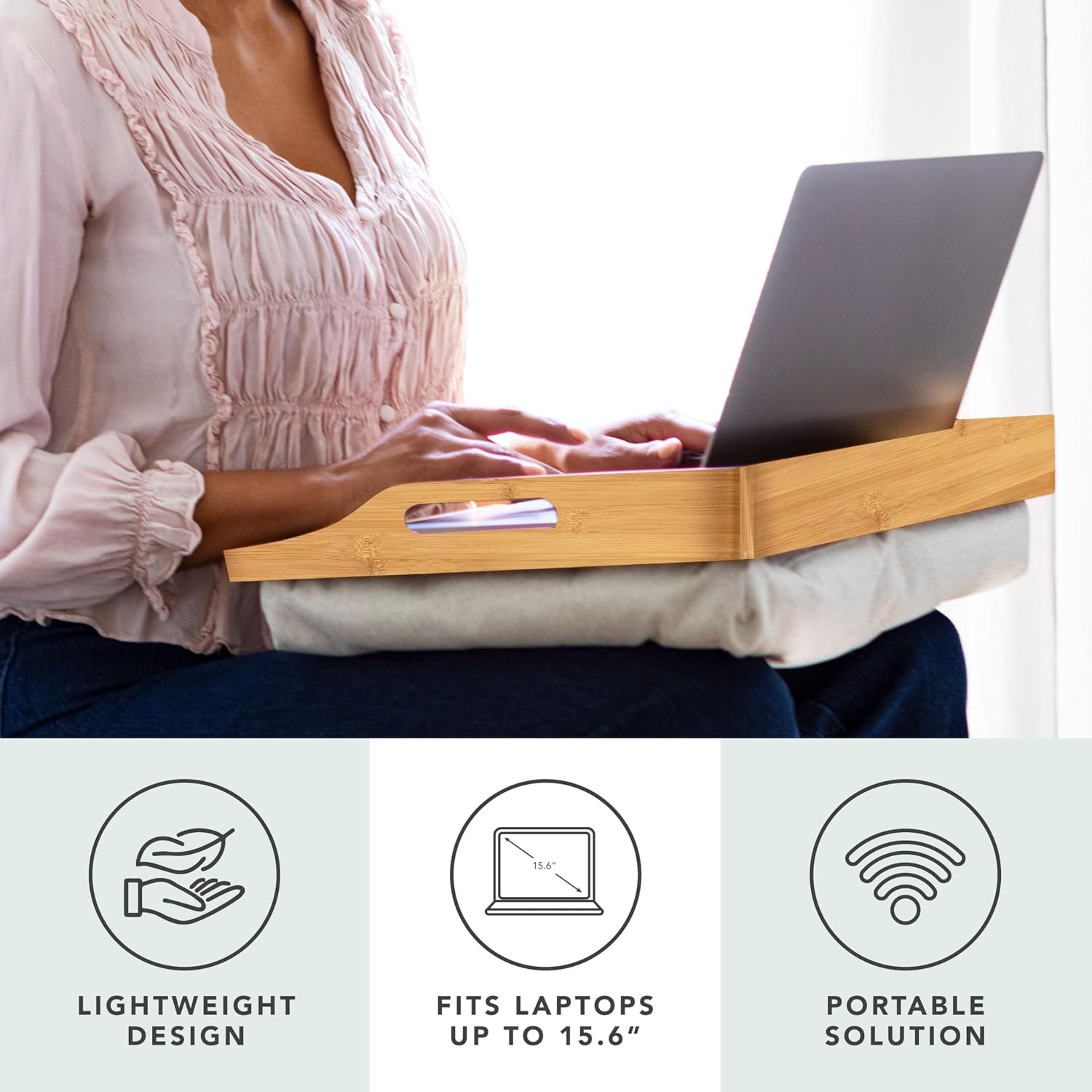 ROSSIE HOME Wood Lap Tray – Natural Acacia, Fits 15.6” Laptops