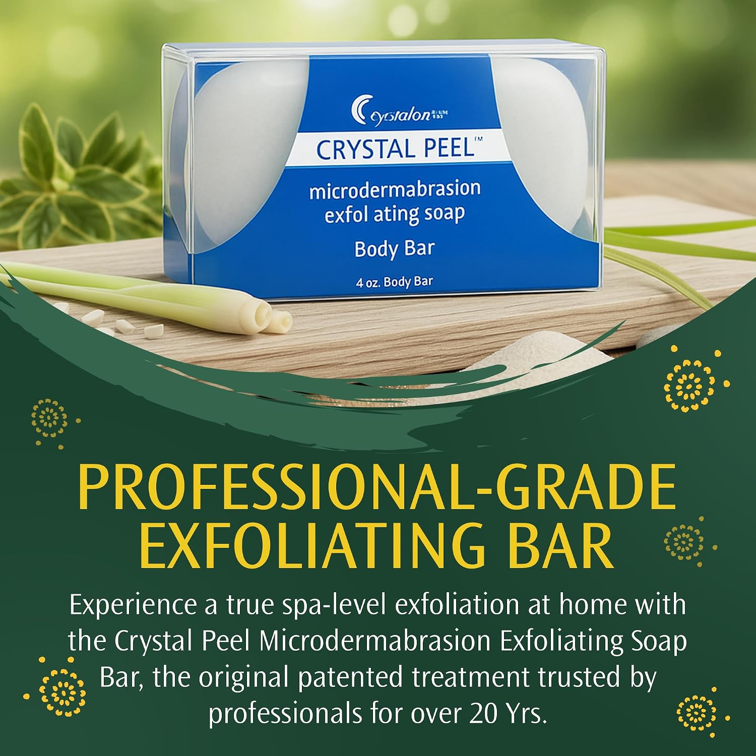 Exfoliating Bar Soap for Men & Women, Crystal Peel Luxury Microdermabrasion Hydrating & Exfoliating Body Soap Bar Solid Magnesium Mineral Scrub for Buffing Away Dirt & Oil Smooths Skin, Lemongrass 8oz