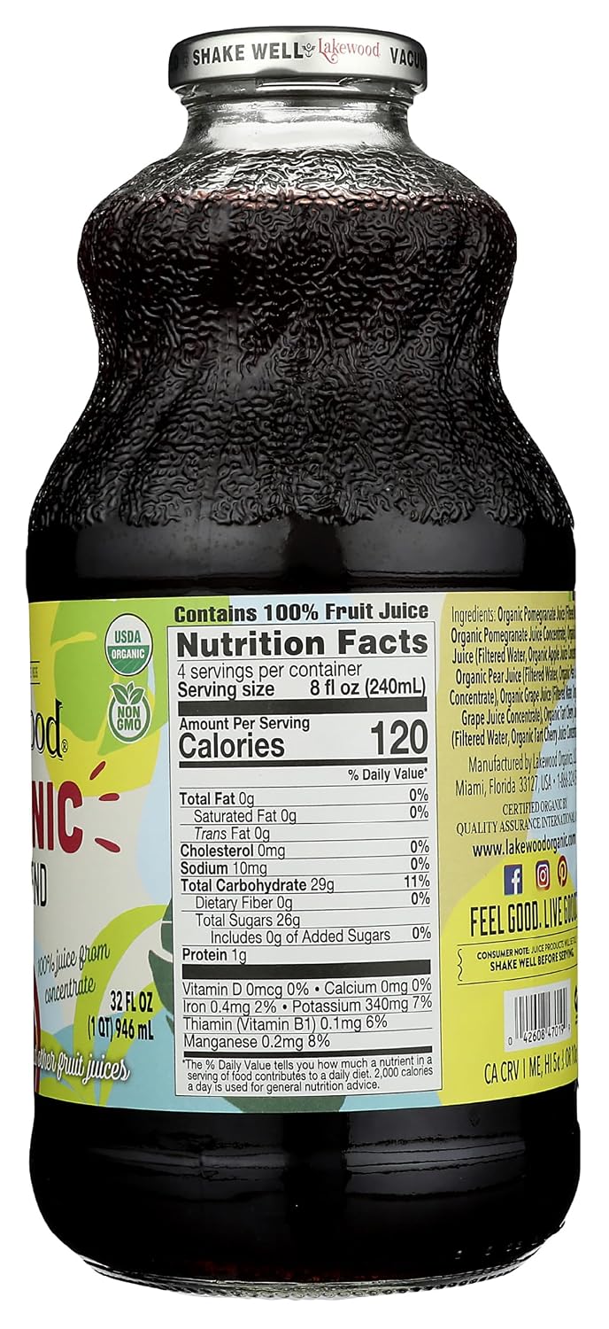 Lakewood Organic Pure Cranberry, Fresh Pressed, 32 Fl Oz (Pack of 6)
