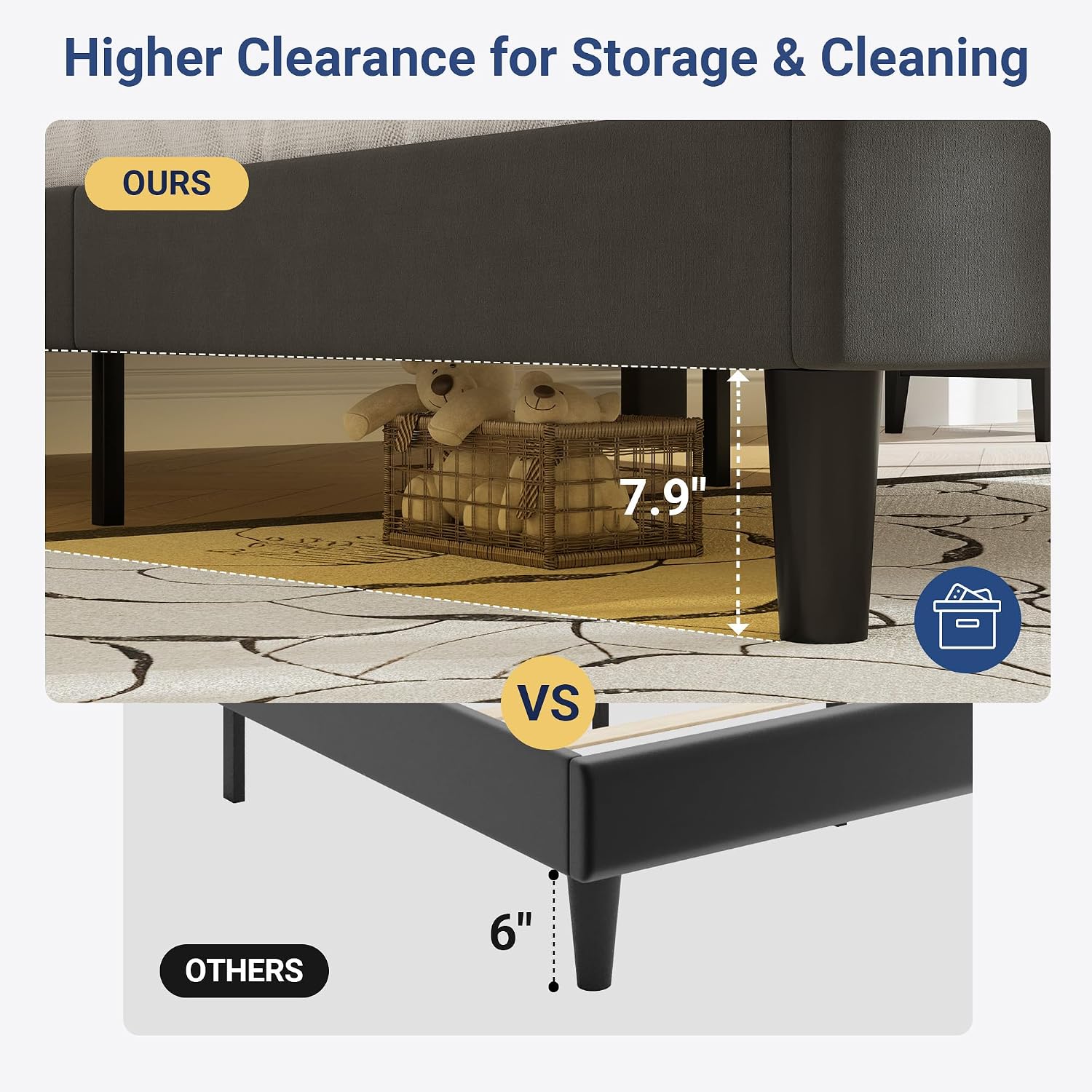 Allewie Queen Bed Frame, Velvet Upholstered Platform Bed with Adjustable Headboard, Horizontal Channel Design, Wood Slat Support, No Box Spring Needed, Noise Free, Easy Assembly, White