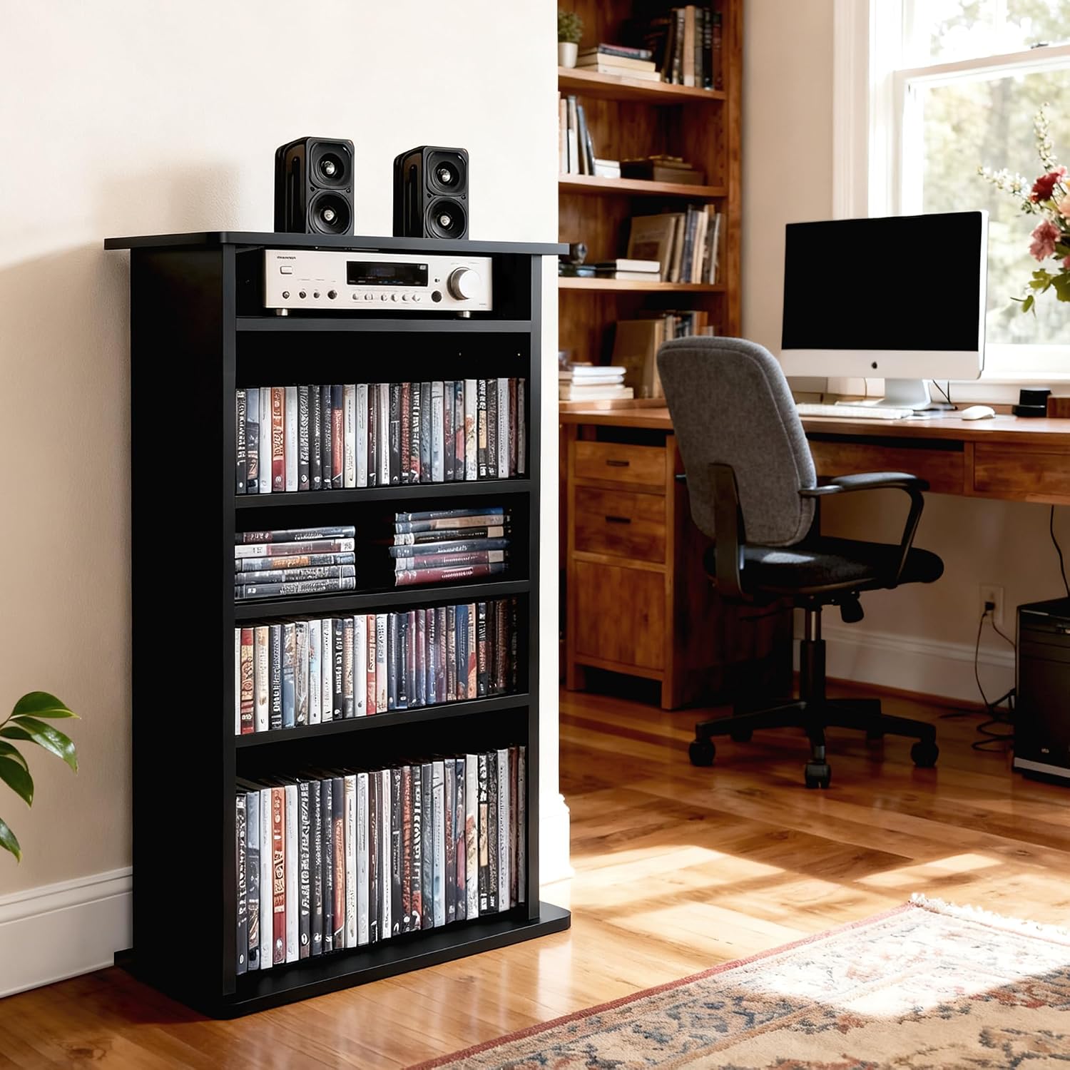 ZENY Multimedia Storage Cabinet DVD Rack Book Shelf Organizer Stand Audio Media Tower, 36" X 19" X 7" Black