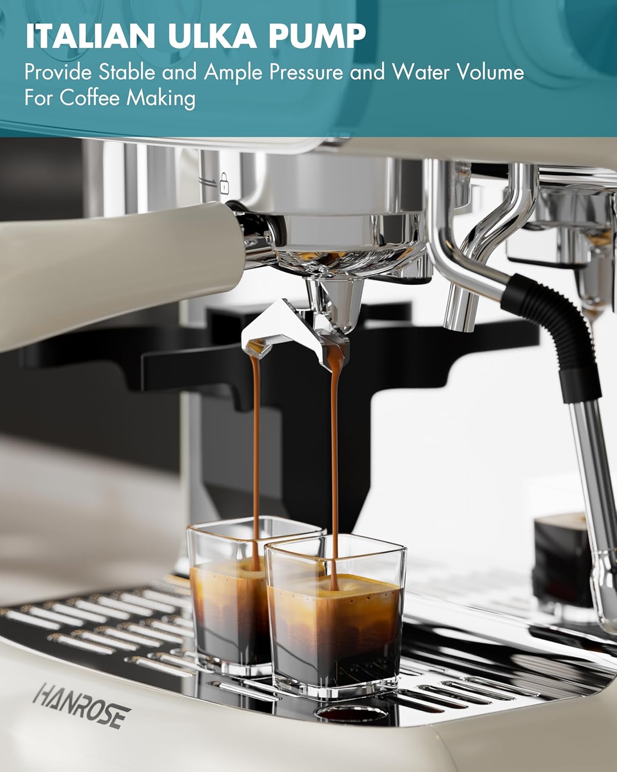 Espresso Machine with Grinder and Milk Frother, 20 Bar ULKA Pump | Fully Removable Burr Assembly, Adjustable Dosing & Independent Hot Water for Latte
