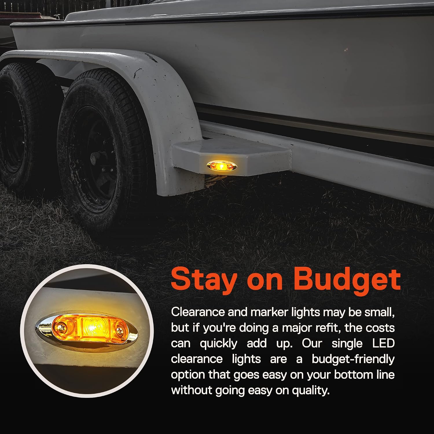 TRUE MODS 2pc 2.5" Amber Oval LED Trailer Marker Lights for Boat Trailer RV