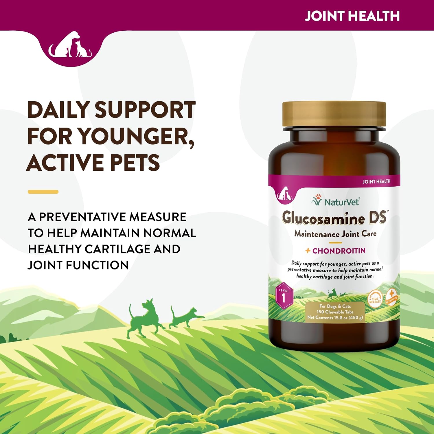 NaturVet – Glucosamine DS Plus - Level 2 Moderate Care – Supports Healthy Hip & Joint Function – Enhanced with Glucosamine, MSM & Chondroitin – for Dogs & Cats–70 Soft Chews