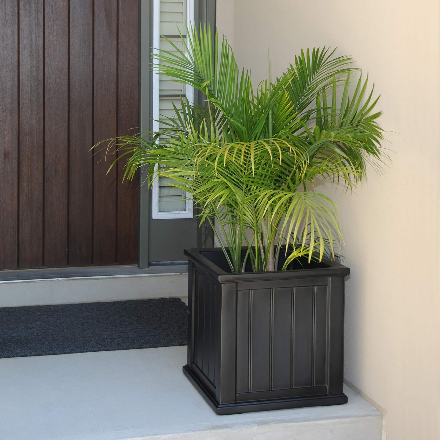 Mayne Cape Cod 14in Self-Watering Square Planter, Black | Self-watering, All season, Fade resistant, Double-wall design, 15-year warranty