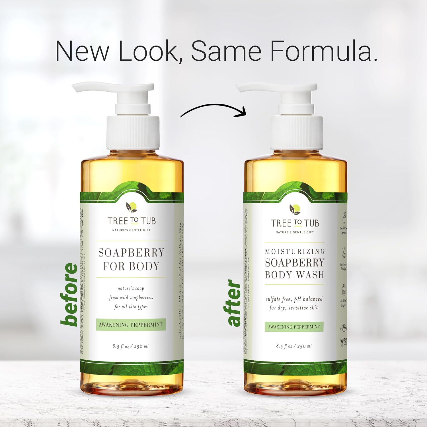 Tree To Tub Soapberry Body Wash for Dry, Sensitive Skin, pH 5.5, 8.5 Fl Oz | Sulfate & Paraben-Free, Rich Lather, Fragrance-Free, Shea Butter & Aloe Vera, Vegan & Cruelty-Free, Gentle for Daily Use