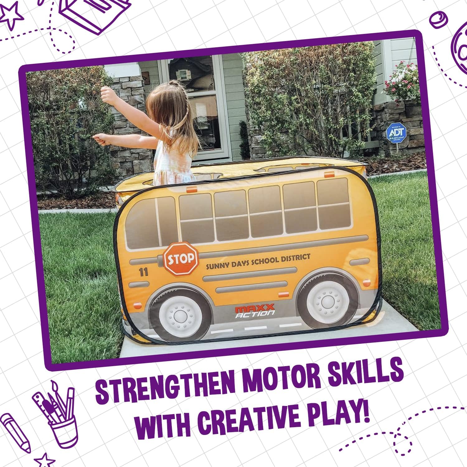 Sunny Days Entertainment Pop Up School Bus – Indoor Playhouse for Kids | Yellow Vehicle Toy Gift for Boys and Girls