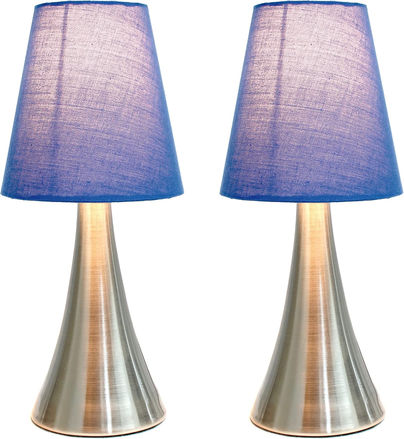 Simple Designs LT2014-WHT-2PK Valencia Brushed Nickel Mini Touch Table Lamps with Fabric Shades, White (Pack of 2)