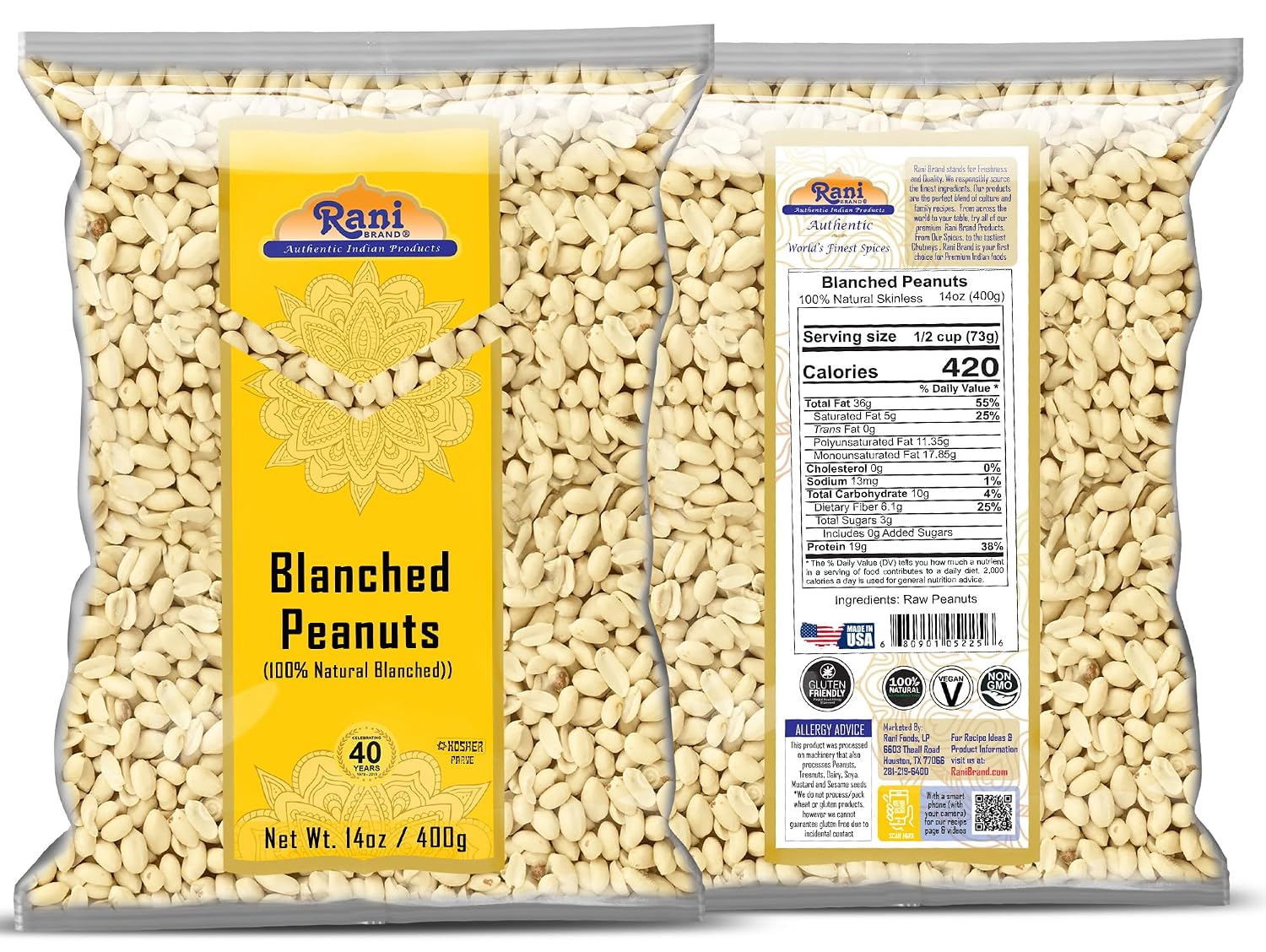 Rani Peanuts, Raw Whole With Skin (uncooked, unsalted) 14oz (400g) ~ All Natural | Vegan | Kosher | Gluten Friendly | Fresh Product of USA ~ Spanish Grade Groundnut/Red-skin