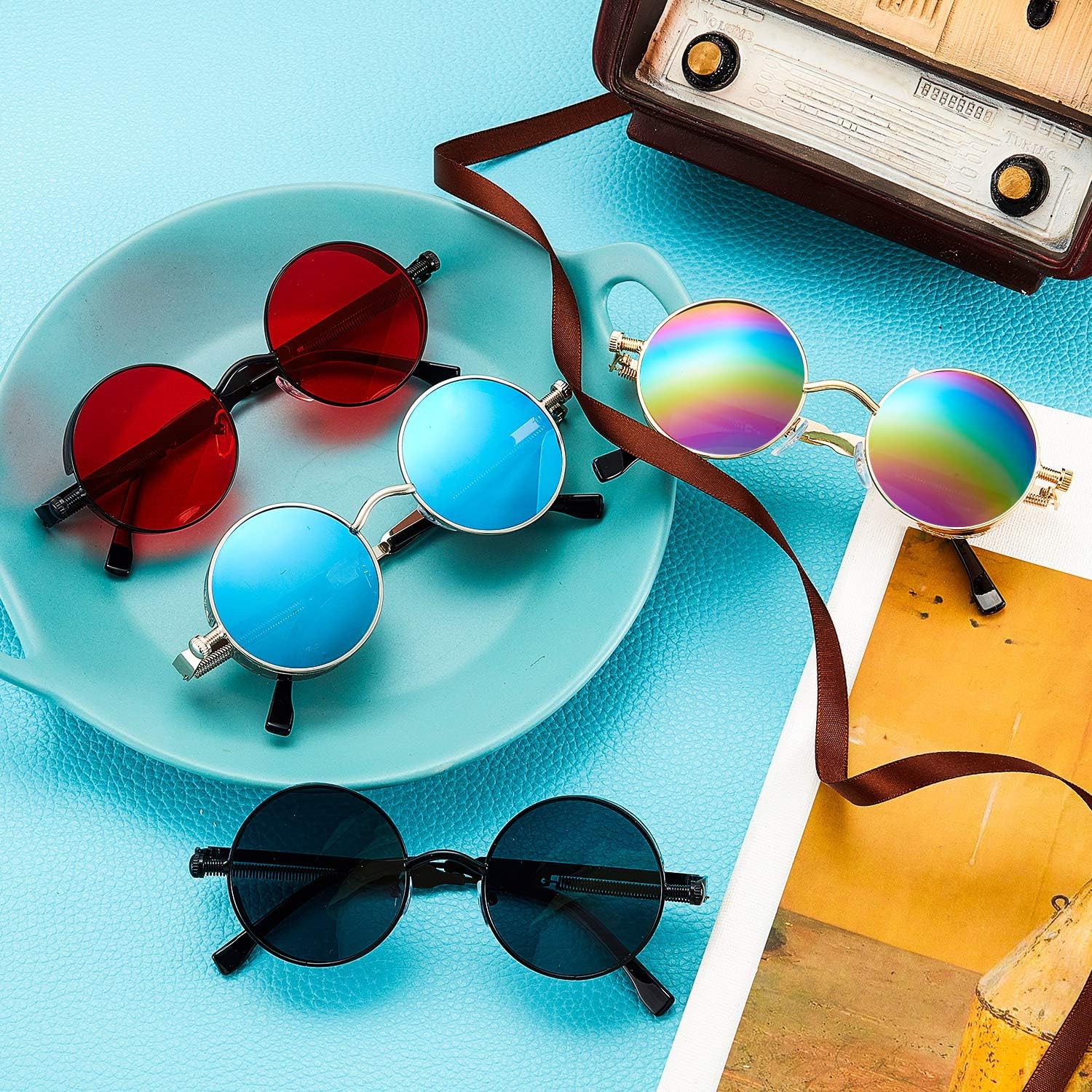 Frienda 4 Pcs Retro Steampunk Sunglasses