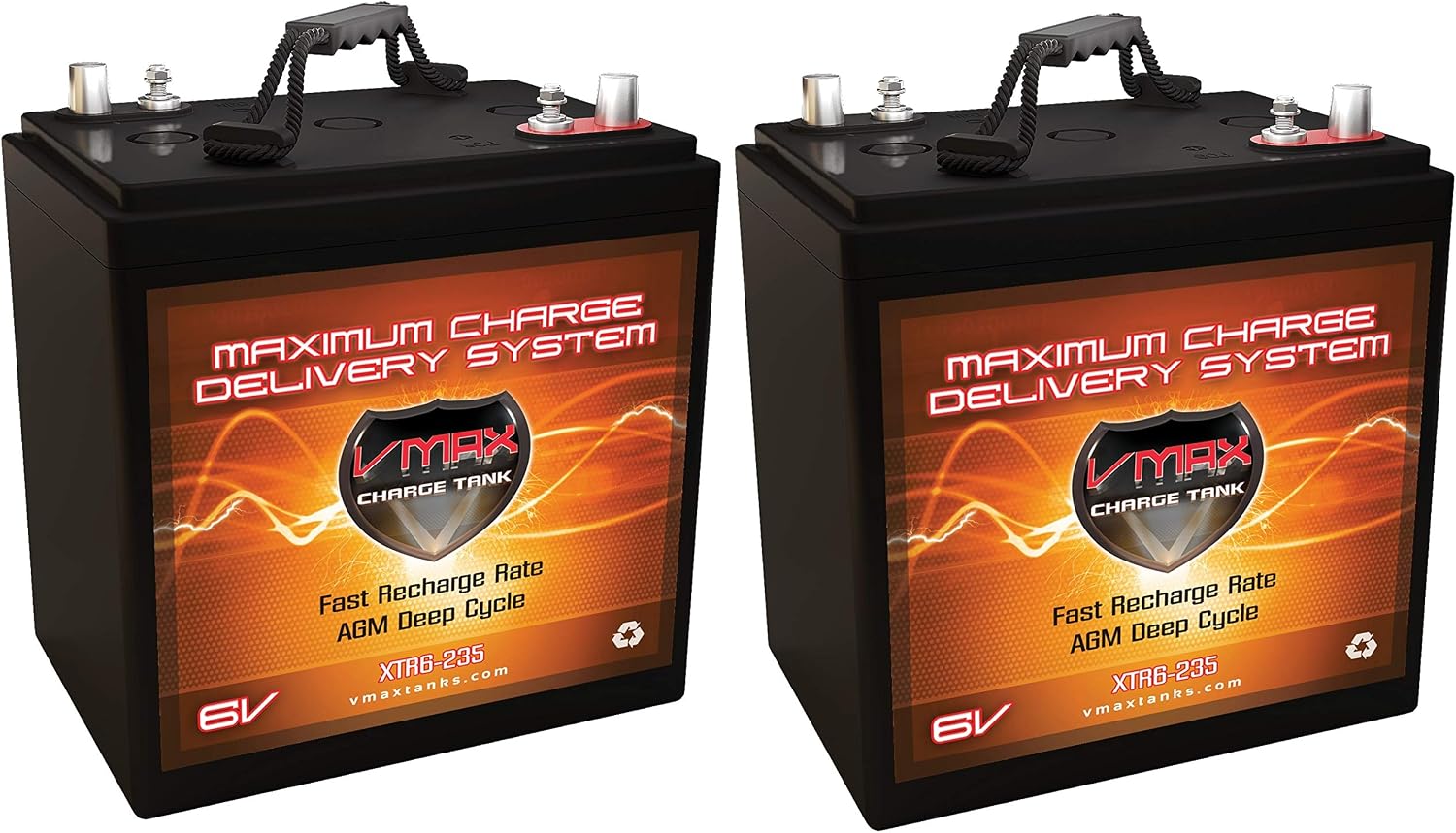 Qty 2: VMAX XTR6-235 6 Volt 235Ah Group GC2 AGM Deep Cycle Battery. Capacity: 235Ah; Energy: 1.62kWH Each; Reserve Capacity: 500min Each