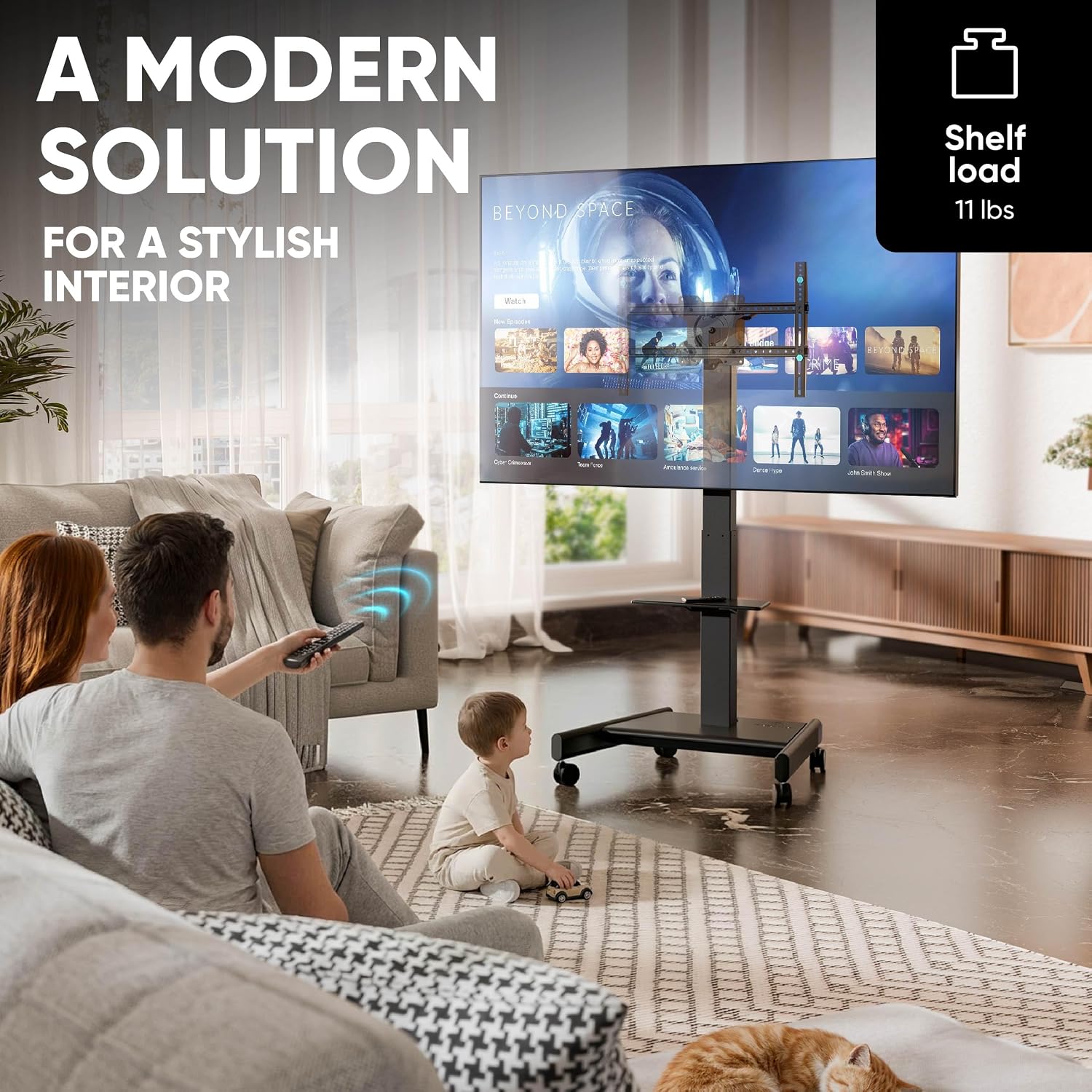 ONKRON Motorized TV Stand 43-75", up to 143.3 lbs, max VESA 600x400, Black | Electric TV lift height adjustable 37.4"-63", remote control, tilt