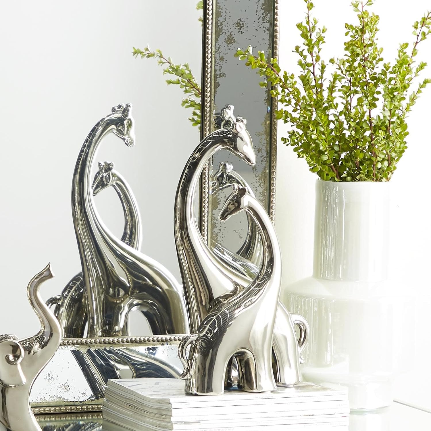 Deco 79 Ceramic Giraffe Decorative Sculpture Home Decor Statue, Accent Figurine 11" x 5" x 15", Silver