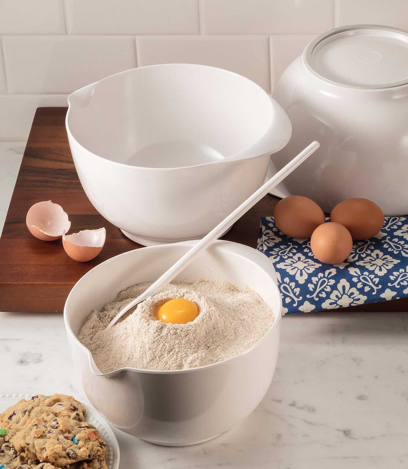 Hutzler Melamine Mixing Bowl Set: 2, 3 and 4 Liters, White (3234WH)