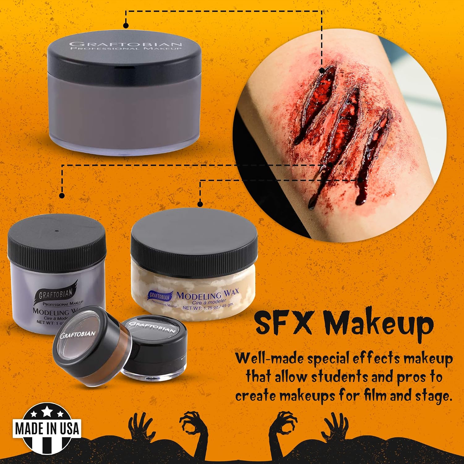 Graftobian Special FX Trauma Pro SFX Makeup Kit - Made in USA - Professional Effects Kit for Halloween, Cosplay, Theater, and Movie