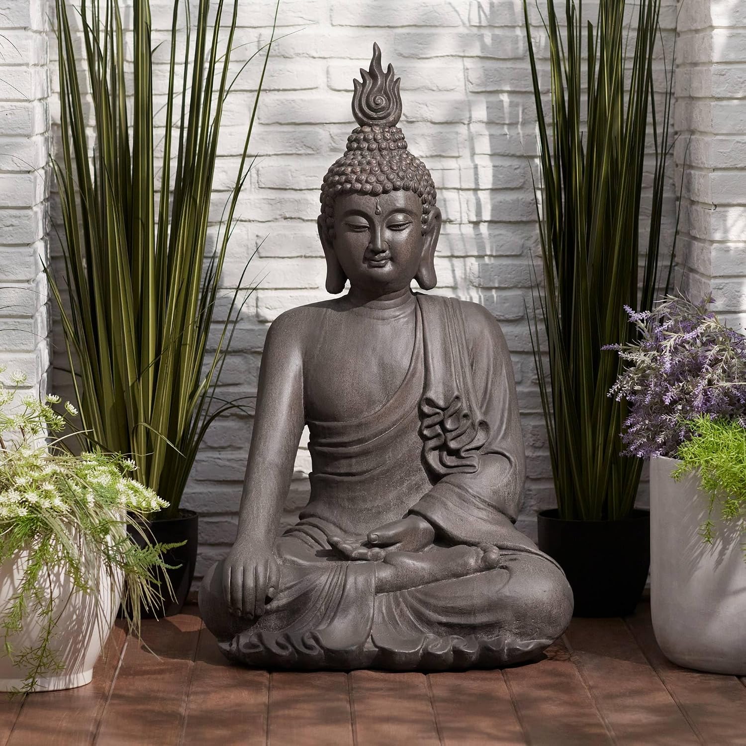 John Timberland Sitting Buddha 29 1/2" High Sandstone Outdoor Statue | Sculpture Zen Asian Japanese Garden Decor Front Porch Patio Yard Outside Home Balcony House Exterior Weathered Light Finish