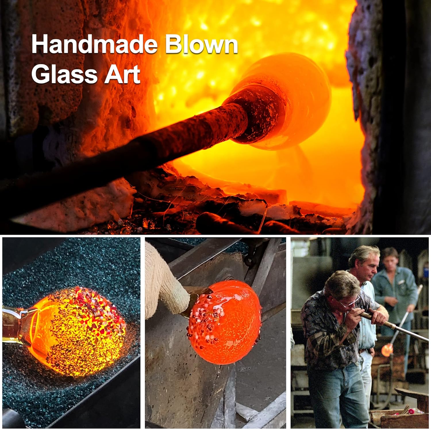 LUJII Hummingbird Feeder, Hand Blown Glass Hummingbird Feeder, Never Fade, 36 Fluid Ounces, 5 Feeding Metal Stations, Much Bigger, Garden Backyard Decorative, Containing Ant Moat (Blue)