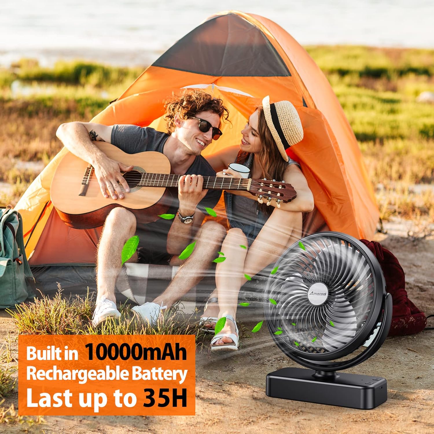 AMACOOL 10000mAh Battery Operated Camping Fan with LED Light-7 inch