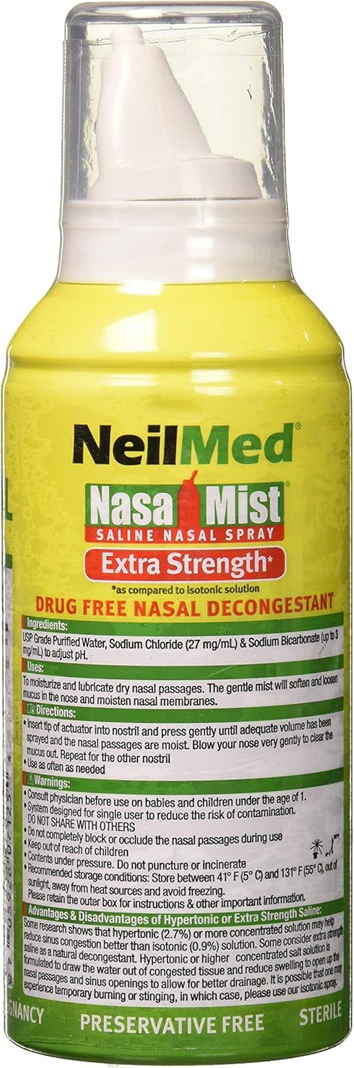 NeilMed NasaMist Hypertonic Extra Strength Saline Spray,Green 4.5 fl oz (Pack of 1)