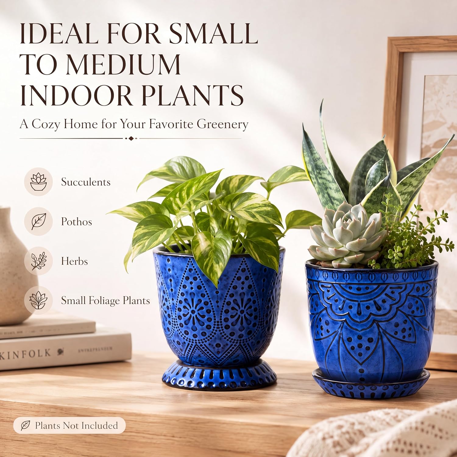 Gepege Ceramic Plant Pots, 6 Inch Indoor Planters with Drainage & Saucers