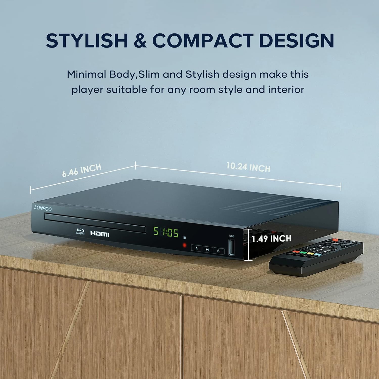 Blu Ray Player for TV, Full HD DVD Player HDMI with Dolby Digital TrueHD/DTS | Region A Blu-ray, Region Free DVD Disc, DVD Upscaling