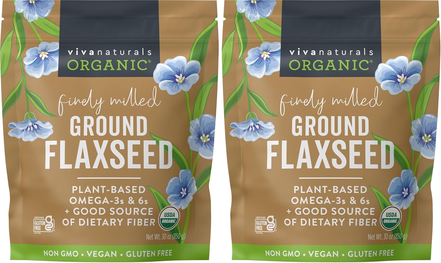 Viva Naturals Organic Ground Flaxseed, 15 oz (425 g) – Plant-Based Protein, Vegan Omega-3 & Fiber, Finely Milled Flax Seeds, Perfect for Smoothies & Baking