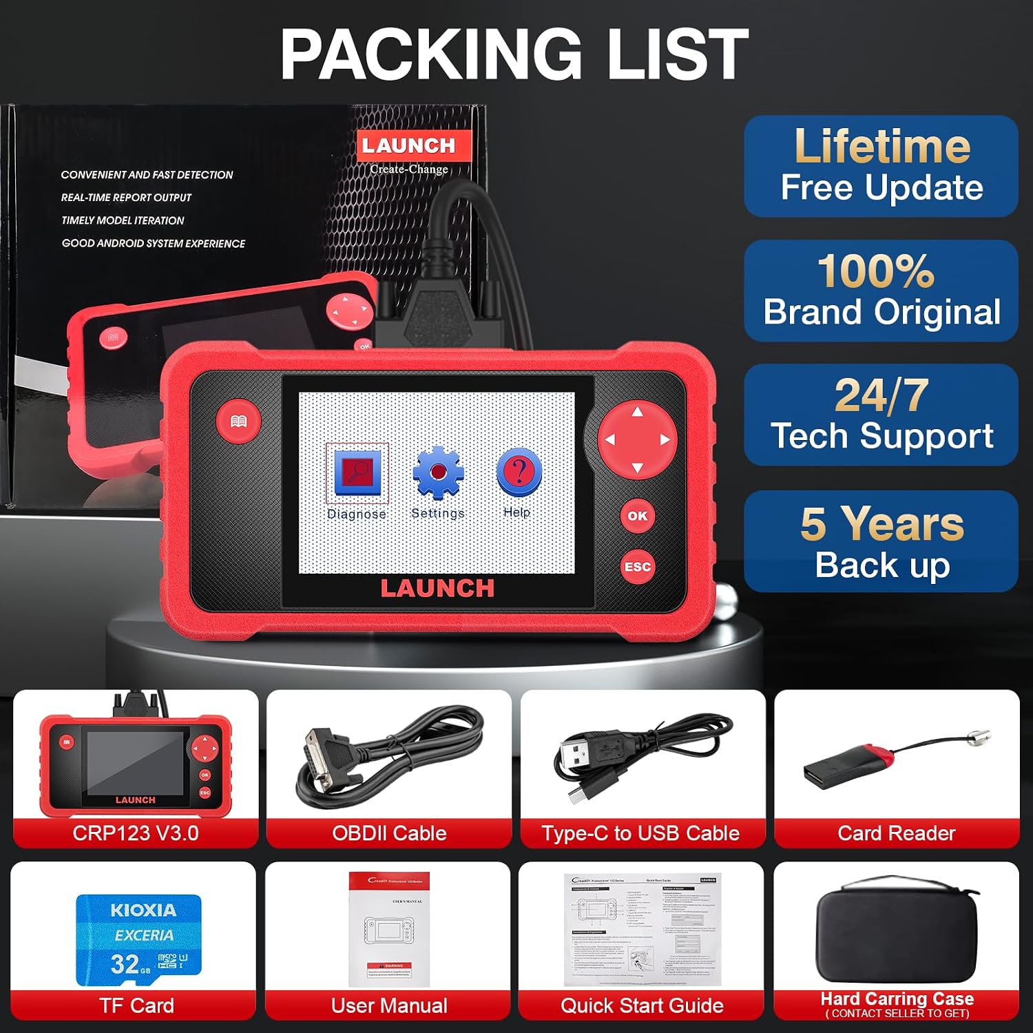 LAUNCH CRP123 V3.0 Elite OBD2 Scanner, Engine ABS SRS Transmission, 3 Resets | Oil Service/Throttle Relearn/SAS Reset