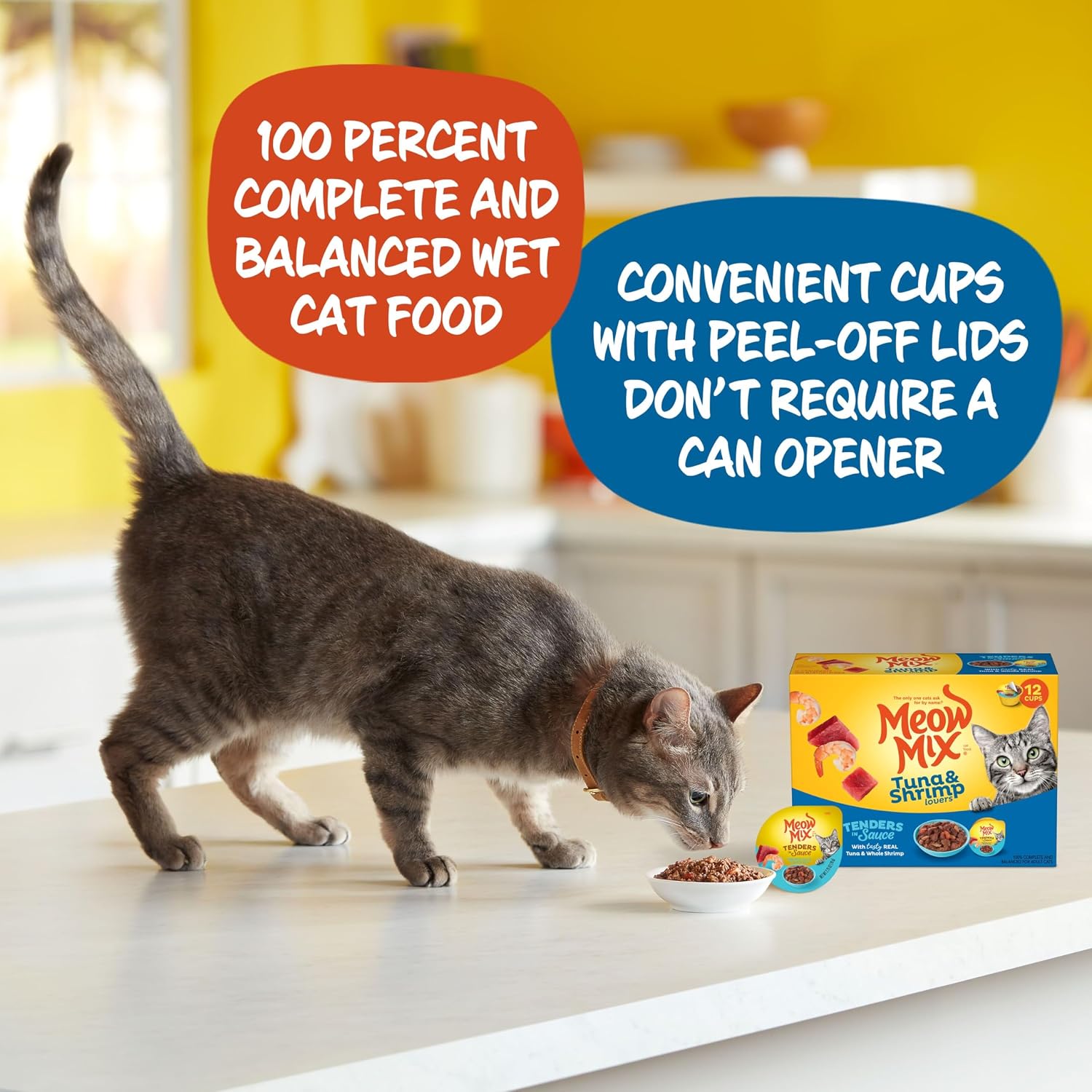 Meow Mix Tenders in Sauce, Wet Cat Food with Tuna & Whole Shrimp, 12 Cups